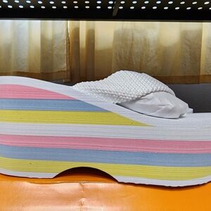 Rocket Dog White and Pastel Colorful Platform Sandals